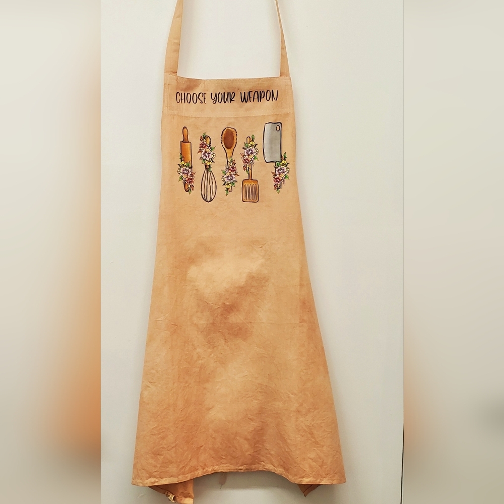 🪻3/$25 Utensils Floral Apron Choose Your Weapon kitchen hand-dyed Tan Custom